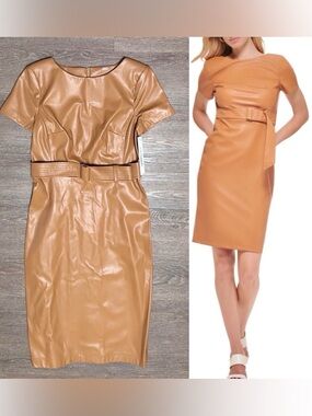 Calvin Klein
Faux-Leather Belted Sheath Dress Size 4 New with tag